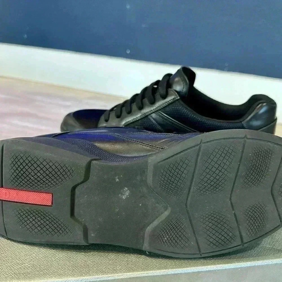 AUTH PRADA AMERICAS CUP SNEAKERS SHOES 4E2816 BLACK LEATHER US 8.5 - Picture 5 of 13